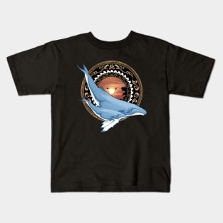 Humpback Whales on Tropical Sunset Kids T-Shirt